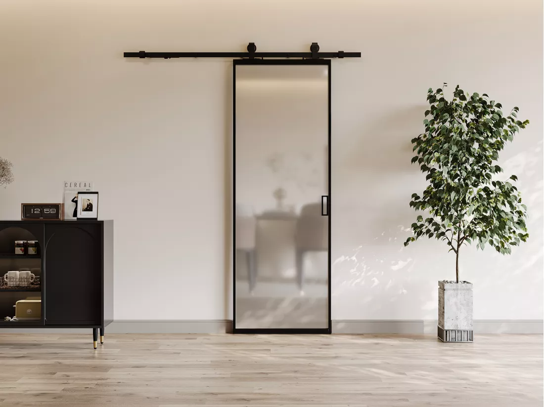 Porte coulissante avec système en applique - aluminium et verre trempé dépoli - H205 x L93 cm - LINCI II