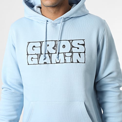 Sweat Capuche Gros Gamin Bleu Ciel Noir