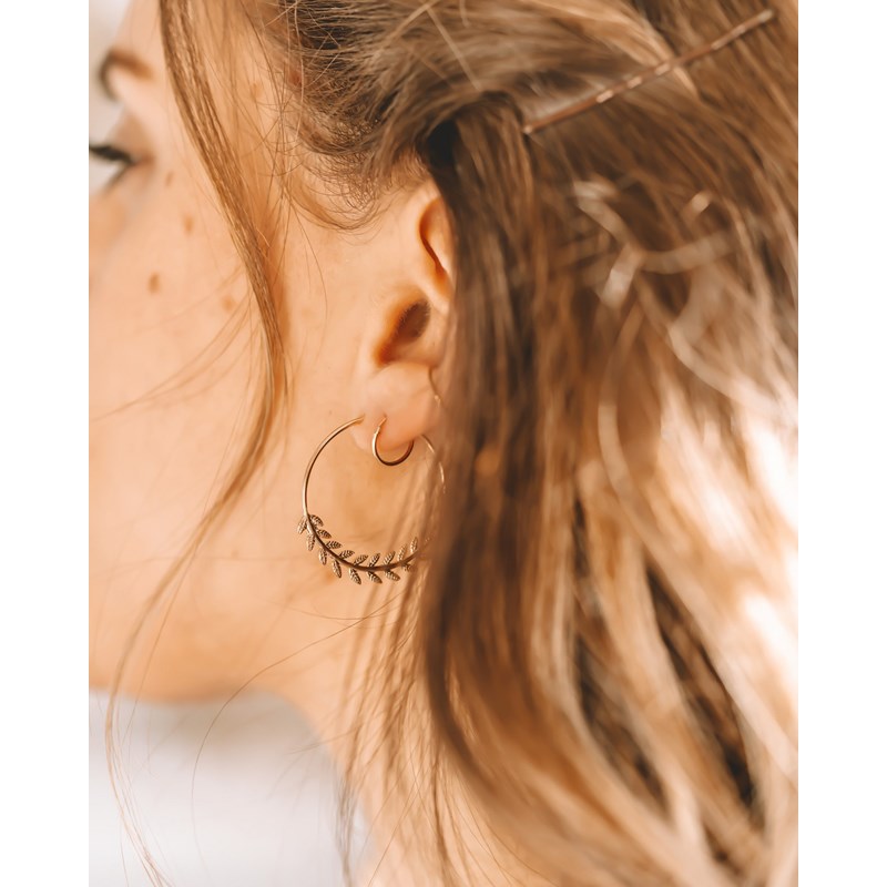 Boucles d'Oreilles Creoles Plaqué Or Tendance Epis de Blé