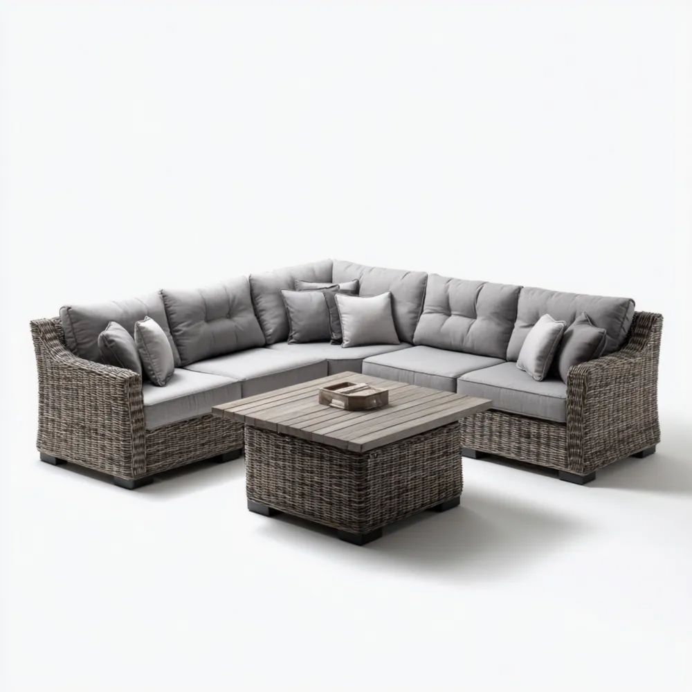 Garten-Sofaset Polyrattan Ecksofa mit Tisch 250x250x85 cm - Grau - Mod