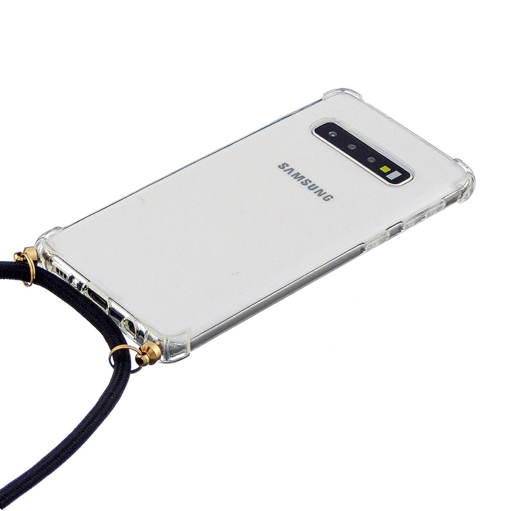 Samsung Galaxy S10 Necklace Gummi Hülle Air Cushion Fallschutz   Handykette (150cm) - Schwarz / Gold