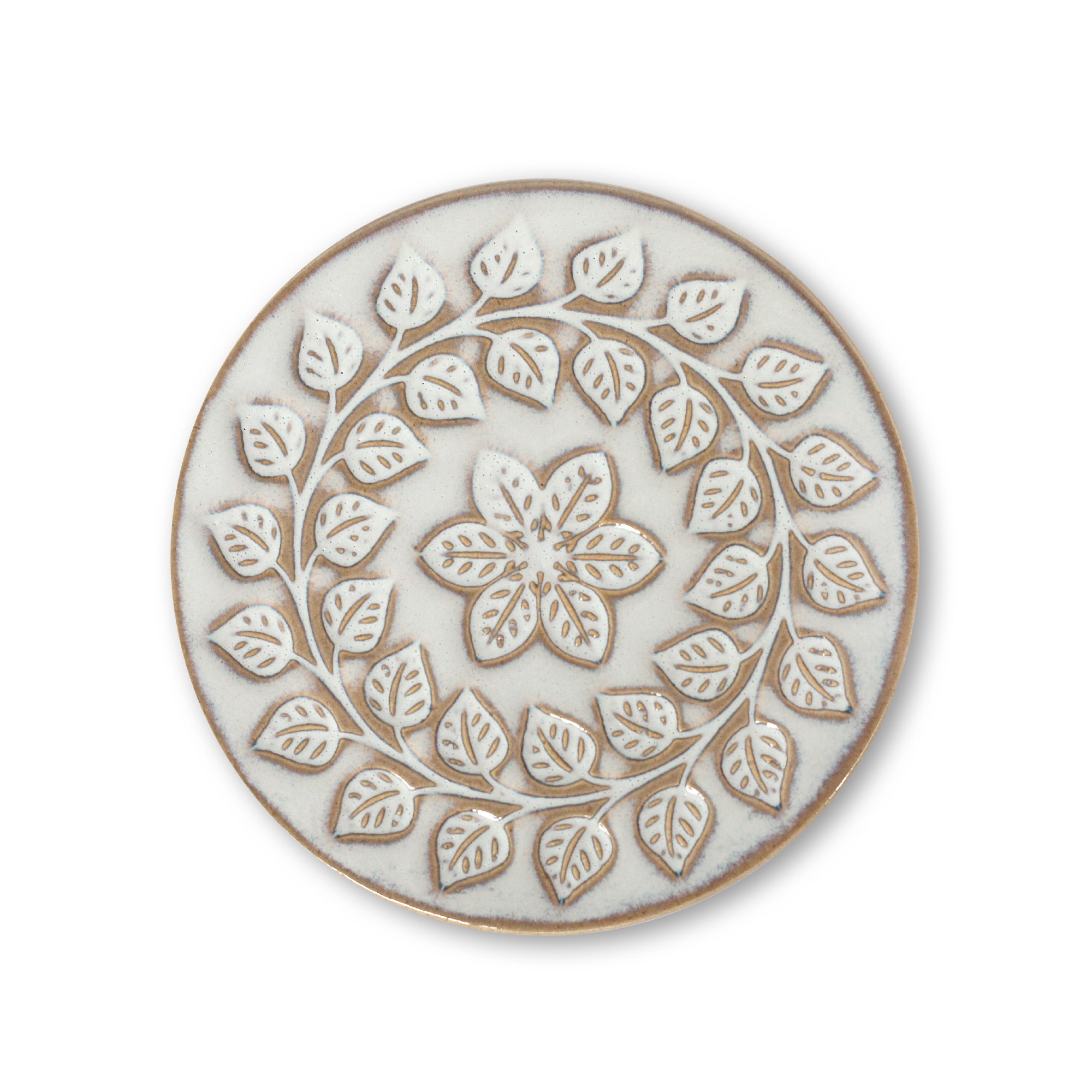 Steingutuntersetzer 'Blütenkette', beige, Ø 10 cm, H 1 cm zu 5,00