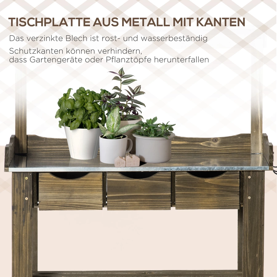 Outsunny Pflanztisch mit Schubladen braun