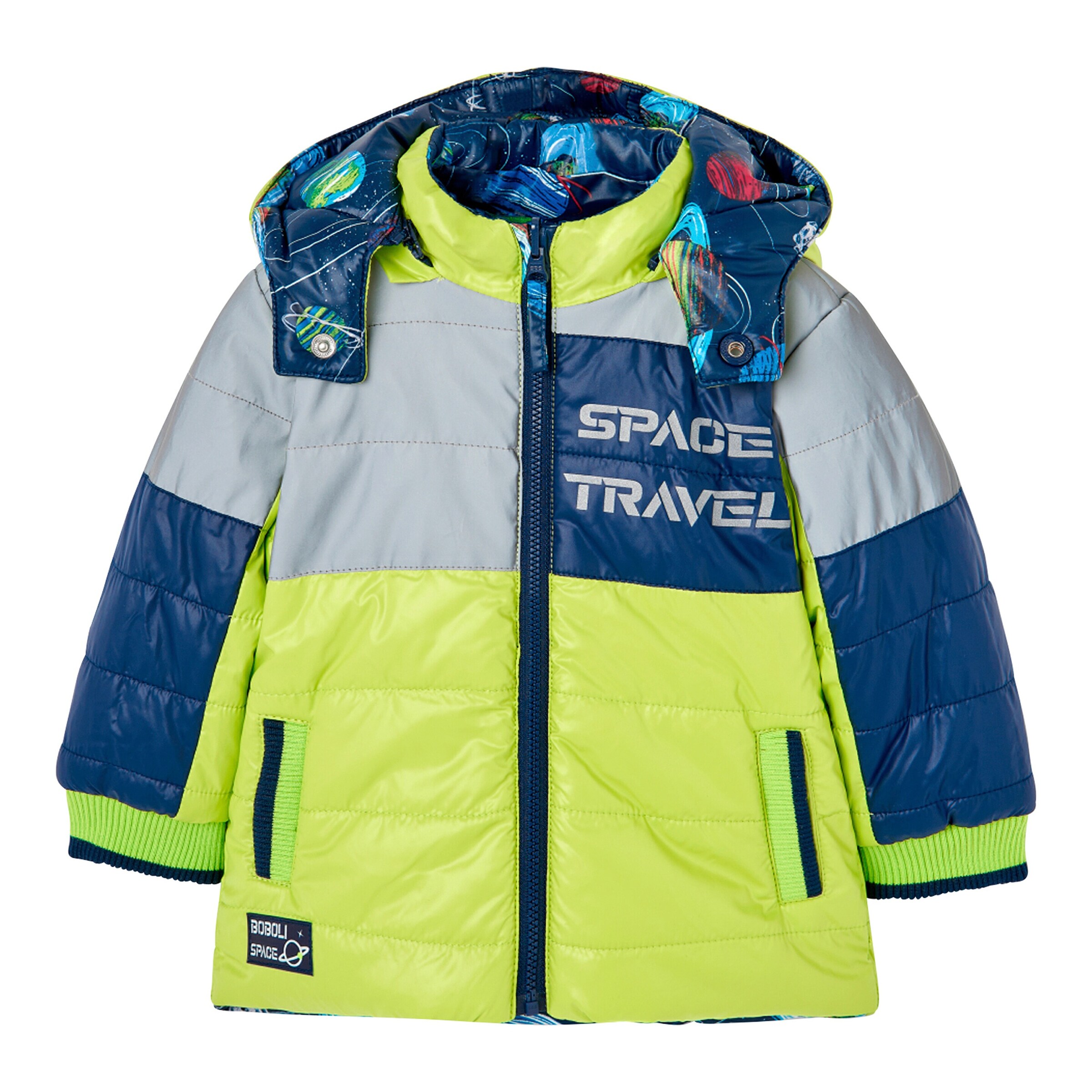 BOBOLI Wende-Winterjacke Planeten neongrün/marine