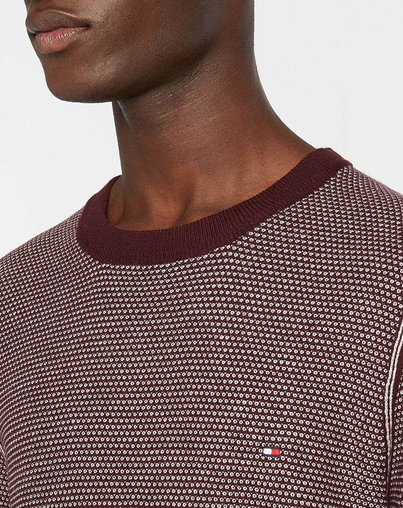 Tommy Hilfiger Pull en Coton & Laine Structure bordeaux