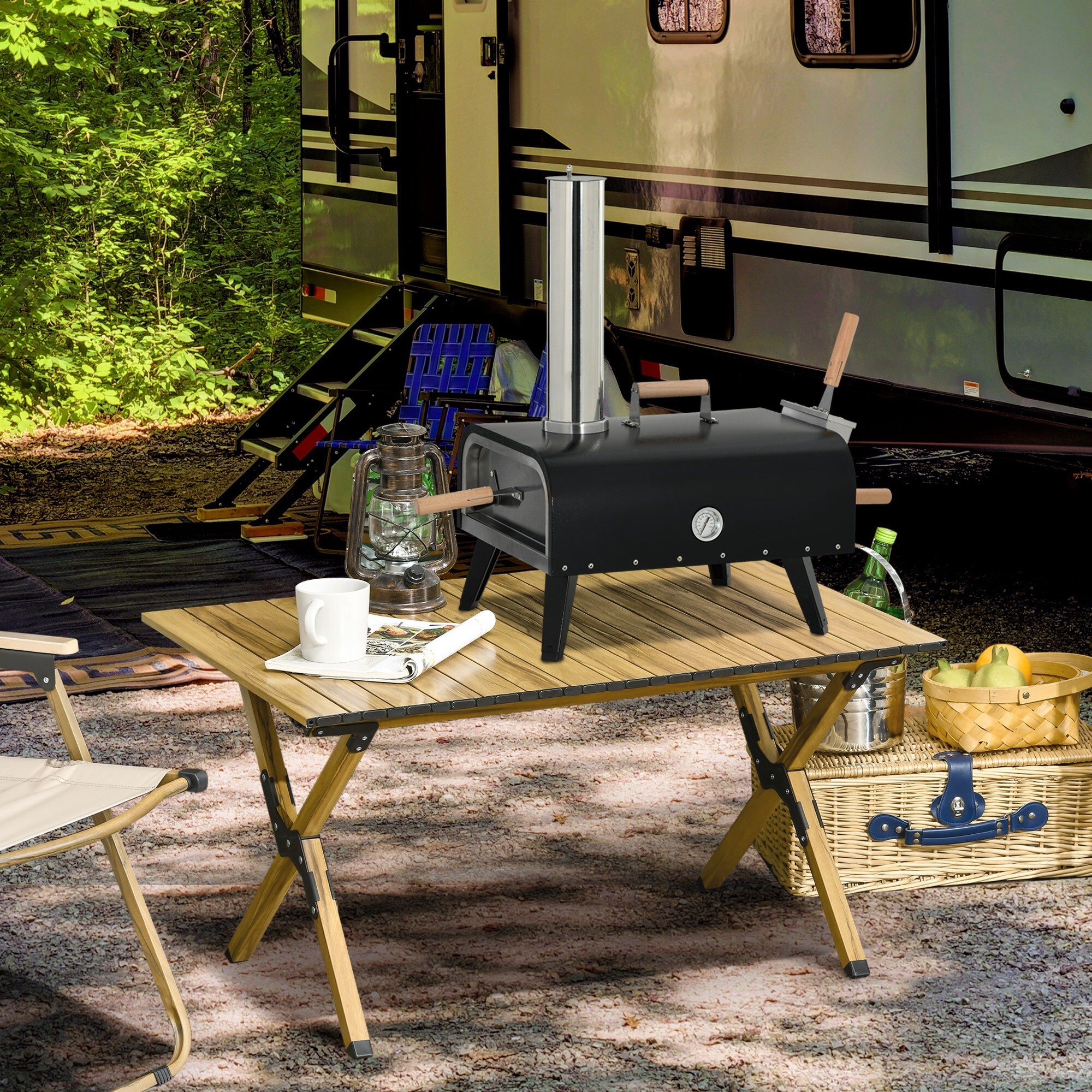 Outsunny Pizzaofen mit Griff schwarz 81L x 40B x 72H cm