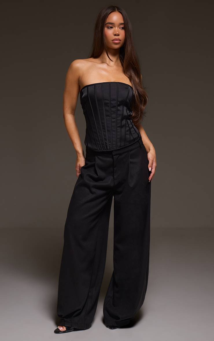 Noir Corset Bustier Satiné À Baleines