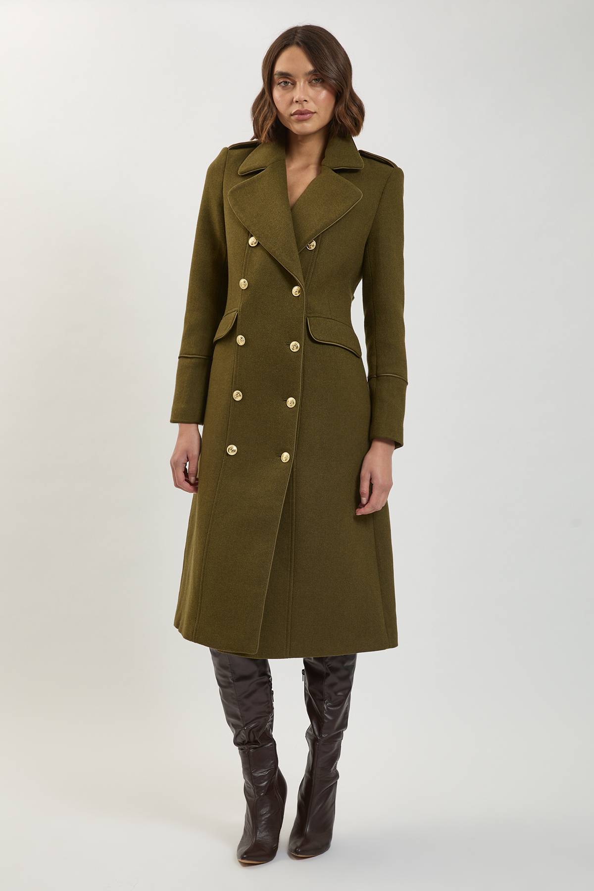 KarenMillen Manteau Mi-Long Militaire Croisé en Laine