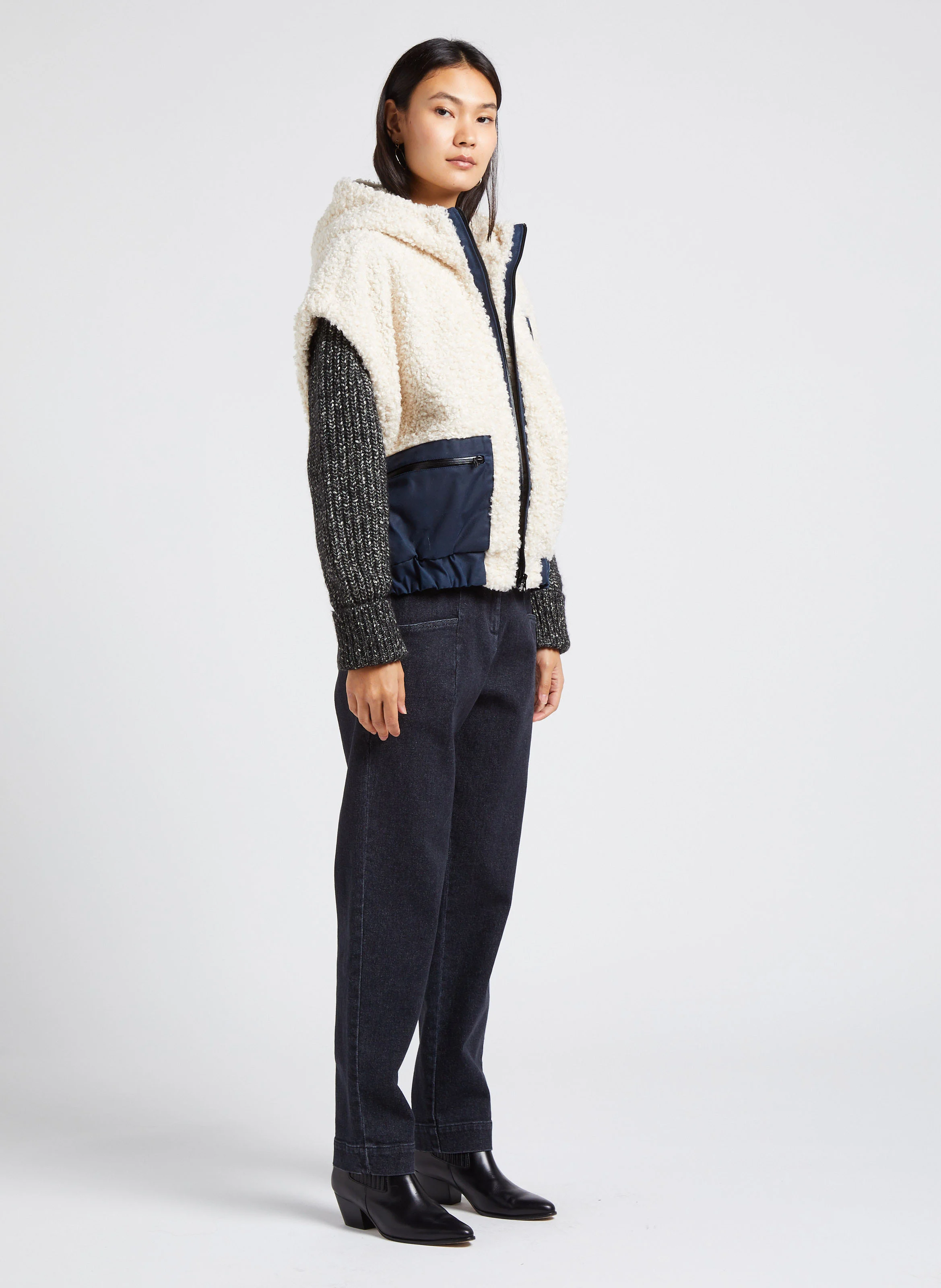 PERSEUS - Jean cropped carotte en coton mélangé | Noir