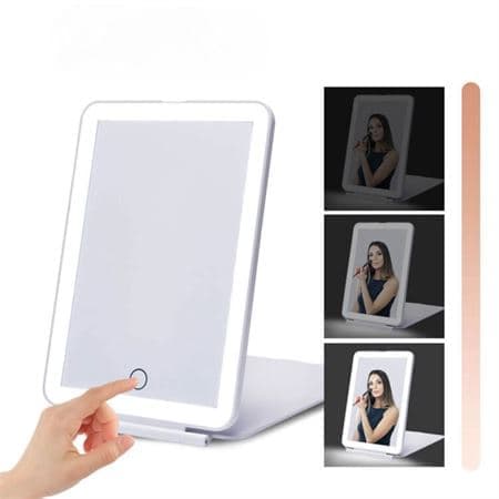 UNIQ Sammenleggbar Oppladbar LED-speil - Vanity Reisespeil - Hvit