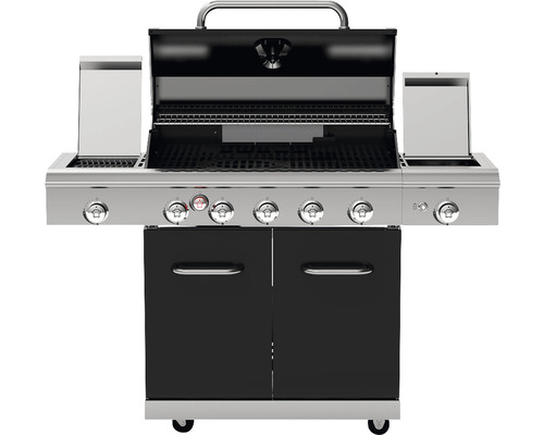 Nexgrill 5-pits gasgrill met infraroodbrander, achterbrander en zijbrander, zwart, inclusief grillgereedschaphouder, hittebestendige handgreep, krachtige hittezone, achterbrander, zijtafel, warmhoudrek, geëmailleerd gietijzeren grillrooster