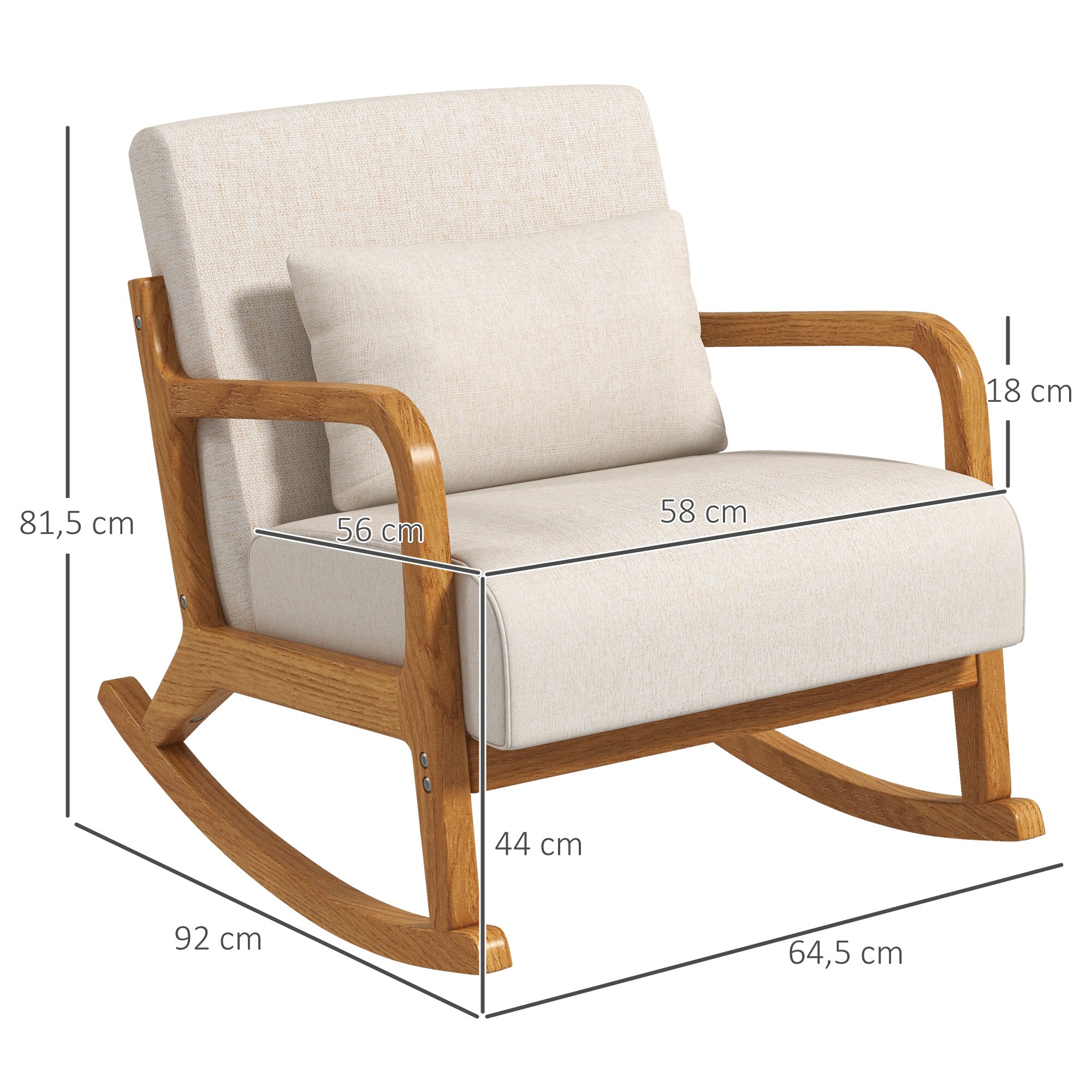 HOMCOM Schaukelstuhl mit Kissen weiß 64,5L x 92B x 81,5H cm
