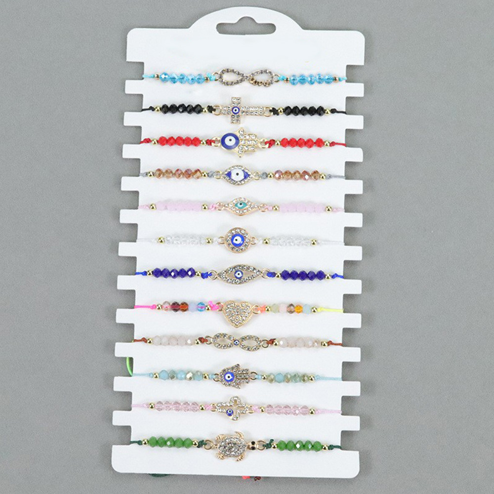 (12er Set) Strass Armband Modeschmuck Nazar Evil Eye Freundschaftsband - Assortiert