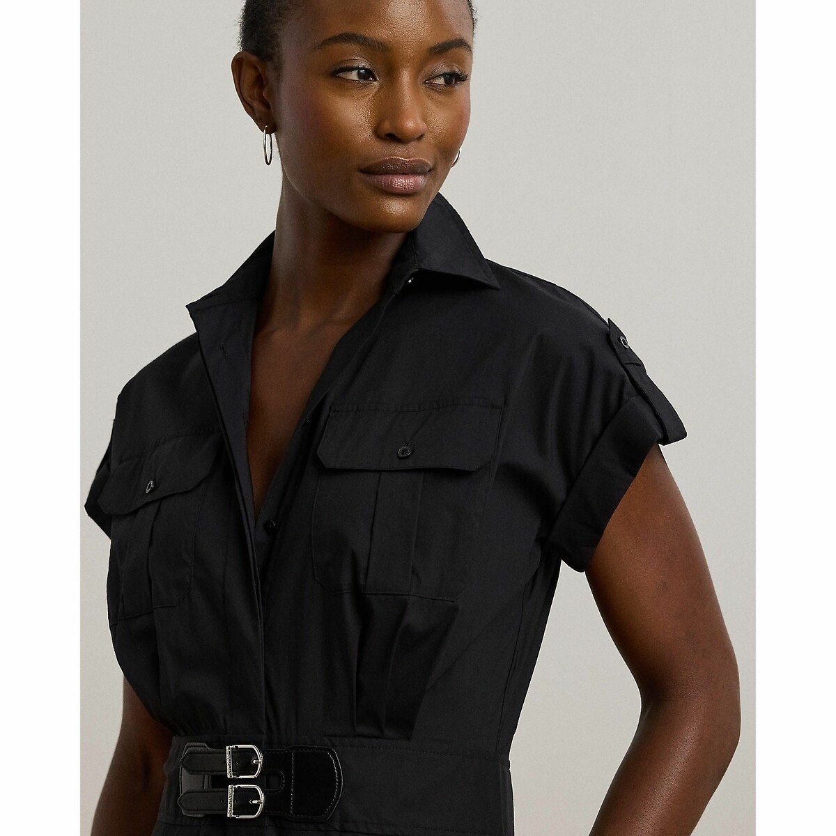 LAUREN RALPH LAUREN<br>Vestido midi com cinto e mangas curtas, MERTICE