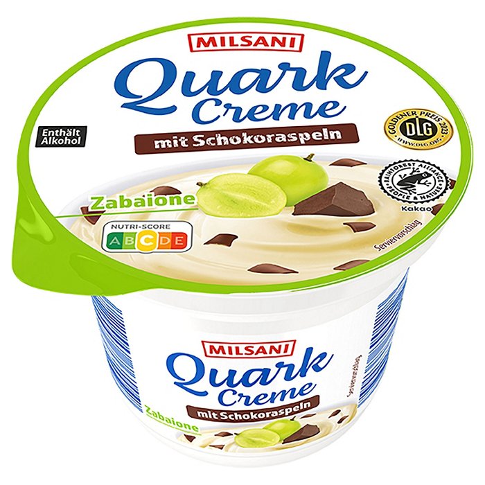 MILSANI Quarkcreme mit Schokoraspeln 200 g, Zabaione