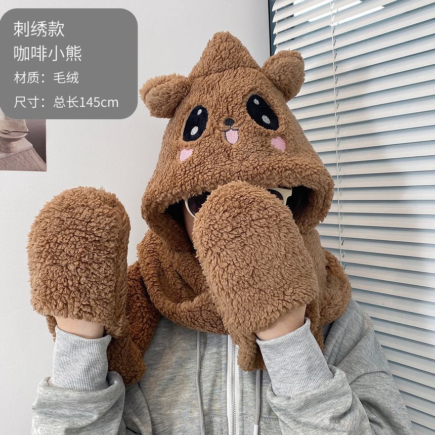 Fun House - Dieren Chenille Capuchonsjaal met Wanten / Bivakmuts (diverse designs)