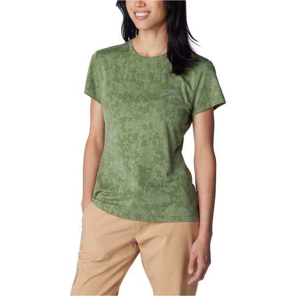T-shirt randonnée COLUMBIA W BLUEBIRD CANYON SHORT SLEEVE CREW SAGE LEAF POPFLORID JAQUARD
