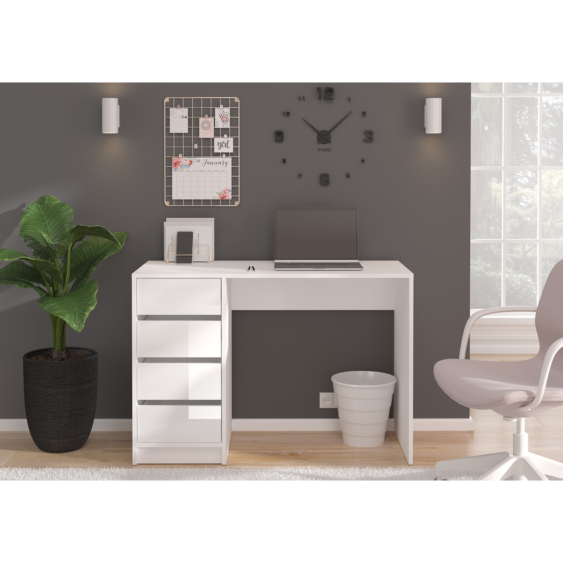 Schminktisch/Schreibtisch EMMA - weiß Hochglanz - 110 cm