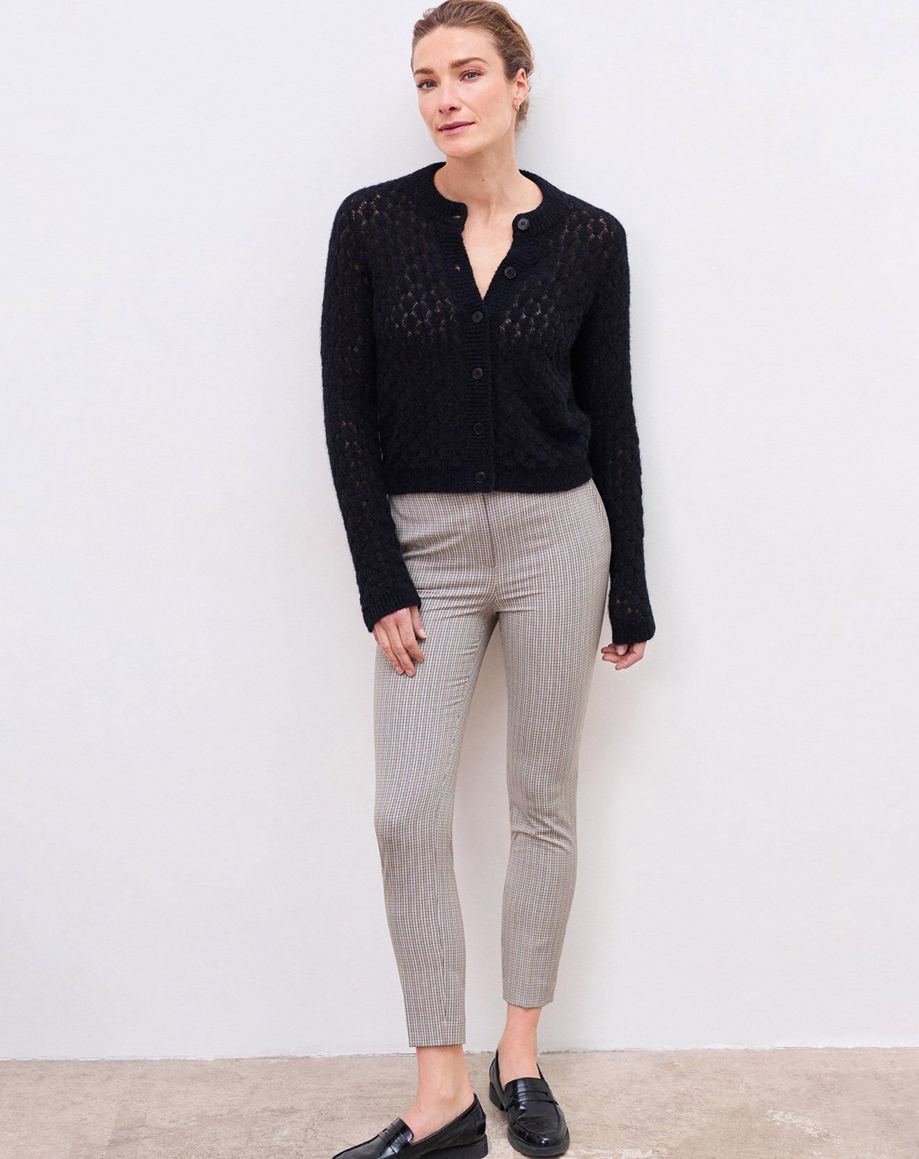 Caroll Pantalon cigarette Thésée à carreaux caramel