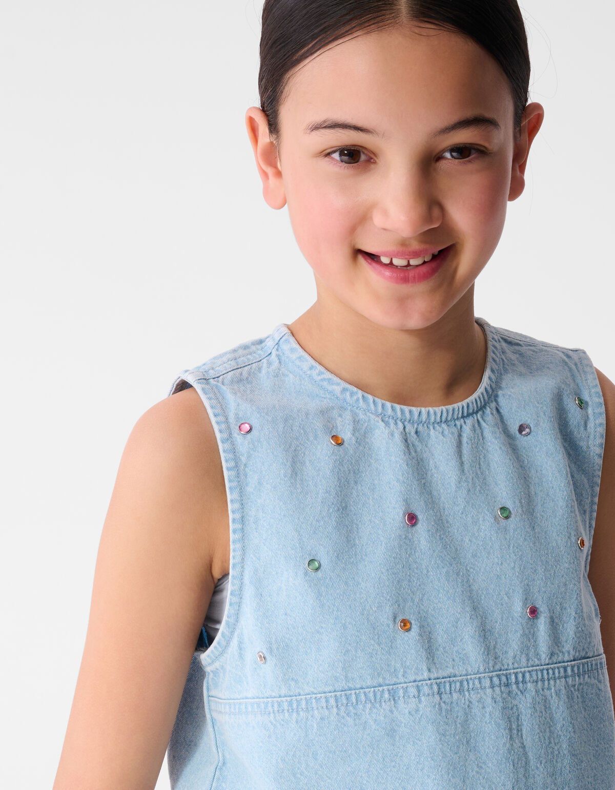 Strass Denim Top Lichtblauw