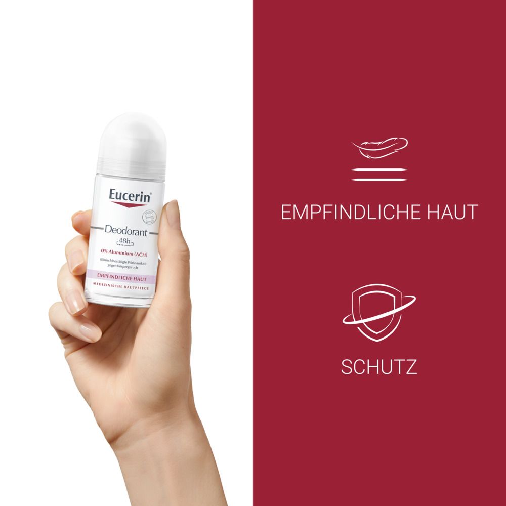 Eucerin® Deodorant Roll-on Empfindliche Haut 48h 0% Aluminium – Deo Roller schützt empfindliche Haut vor Körpergeruch
