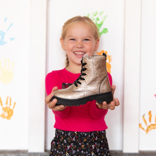TwoDay leren meisjes veterboots met glitter goud