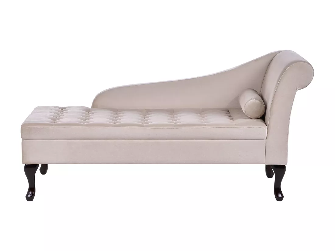 Chaise longue côté droit en velours beige clair avec rangement PESSAC