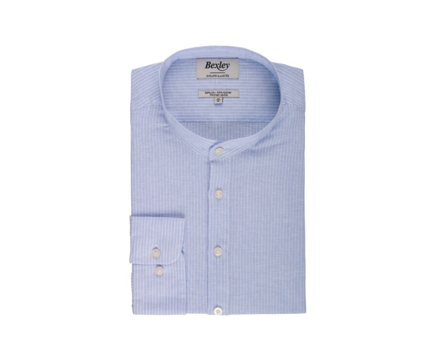 Chemise tunique coton lin à rayures fines bleues et blanches - VALBERT
