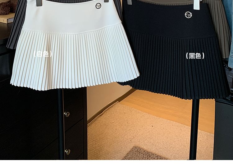 AstroSwirl - Hoge taille effen accordeon geplooide mini A-lijn rok