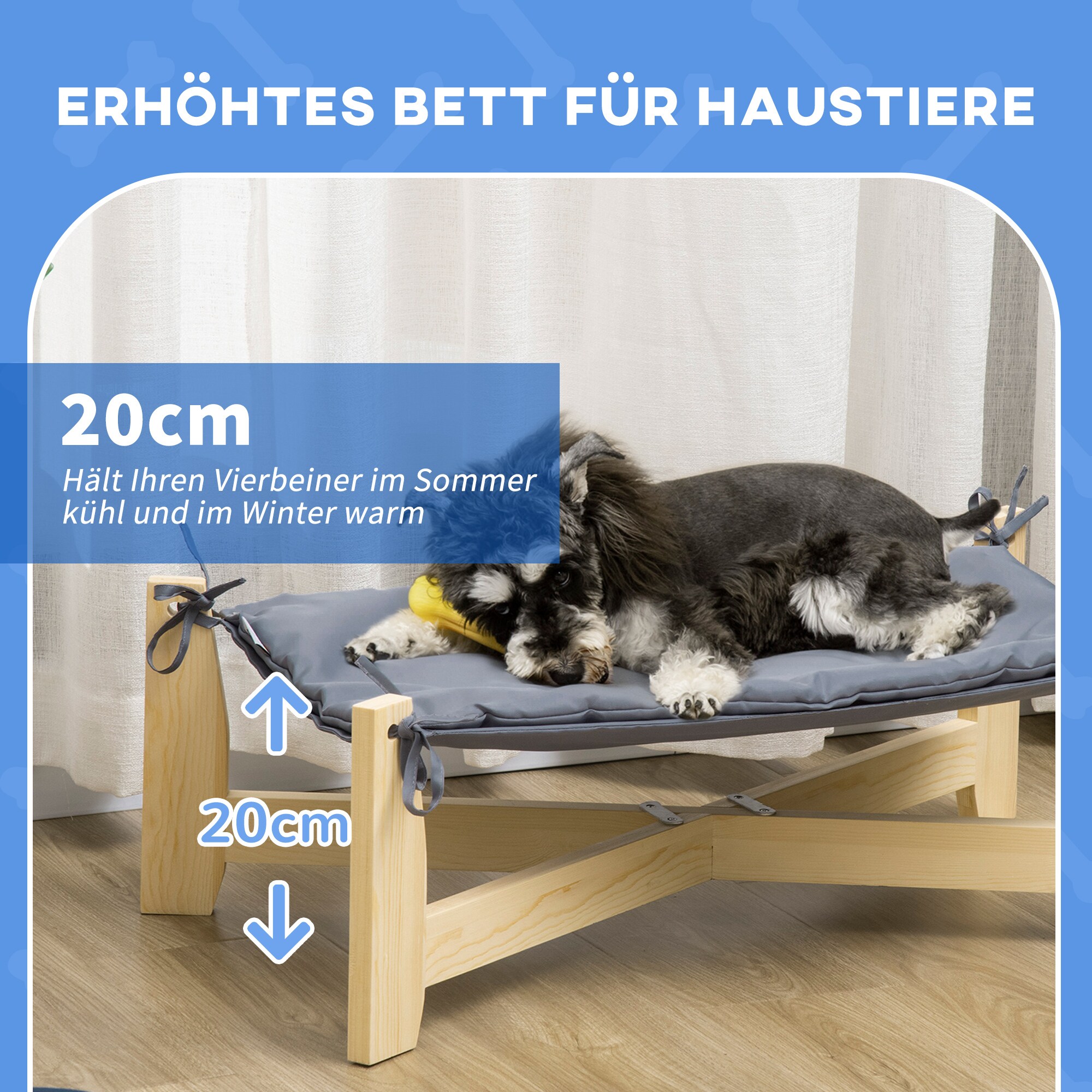 PawHut Haustierbett mit Kissen grau, natur 72L x 40B x 25H cm