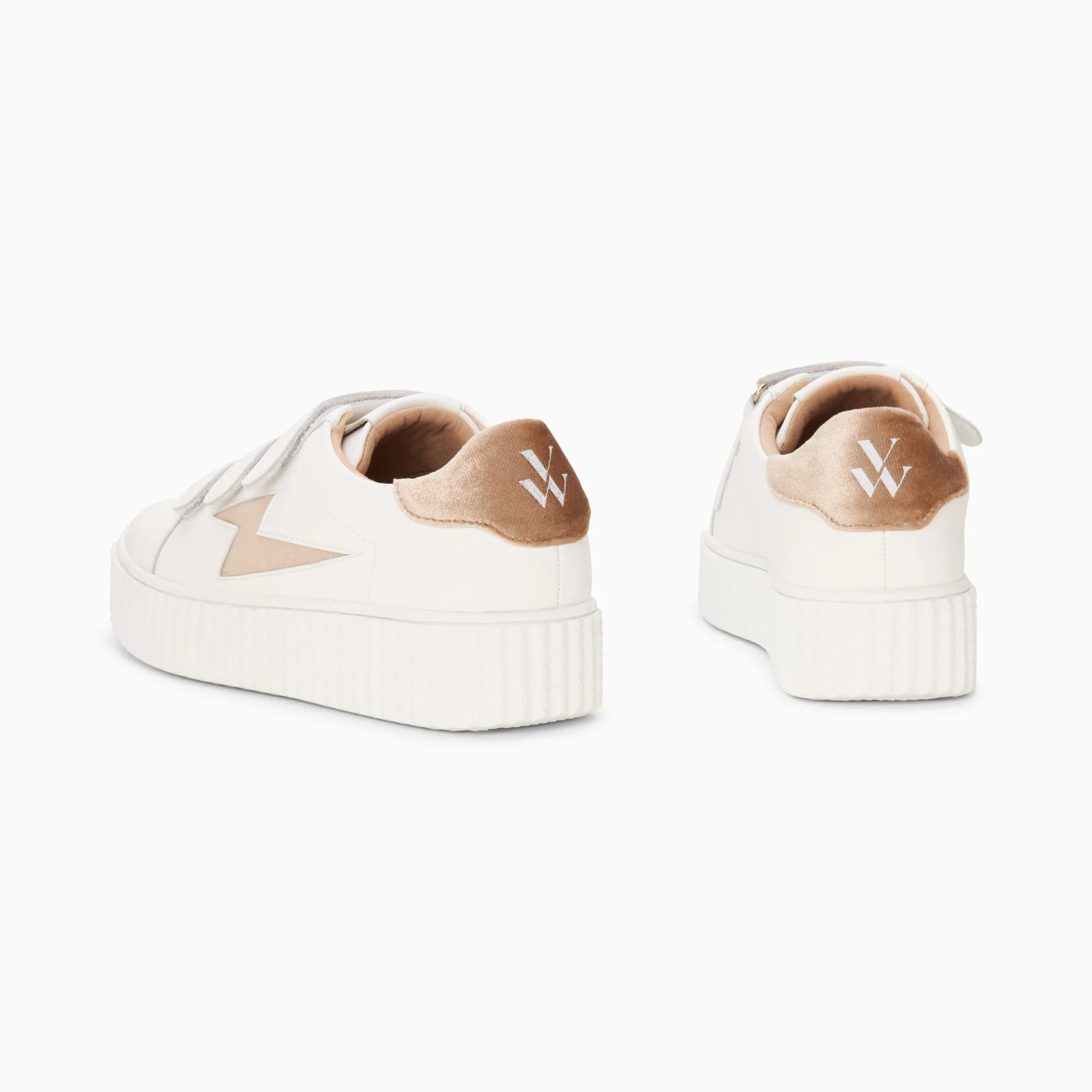 Sneakers-Baskets éclair Kim blanc et bronze effet velours à scratchs