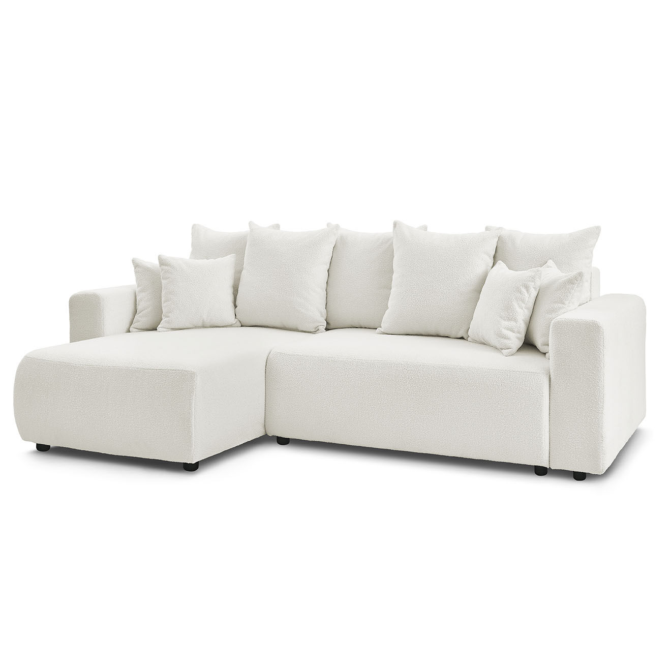 Bobochic Canapé d'angle convertible reversible bouclette Envy blanc - 282x153x95 cm