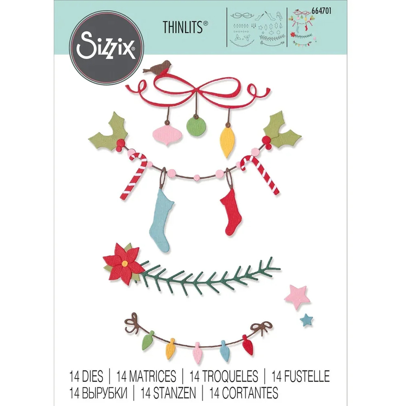 SIZZIX Stanzschablonen Weihnachtsborduren, 14er Set