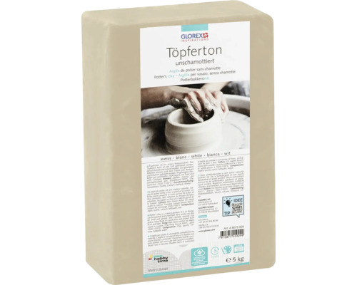 Witte, unchamotte pottenbakkersklei, 5 kg