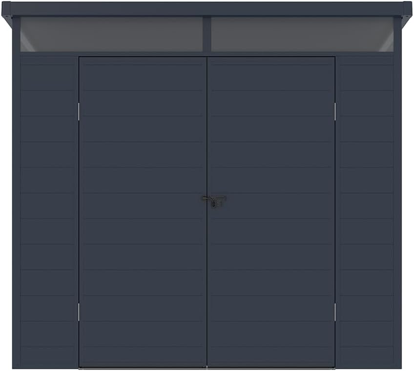 Westmann Kunststoff Gerätehaus Topia L | mit Pultdach & Fenster | Wetterfest & UV-beständig | 238x192x215 cm | Doppelflügeltür | Robuste Polypropylen-Paneele | Leichte Montage | Anthrazit