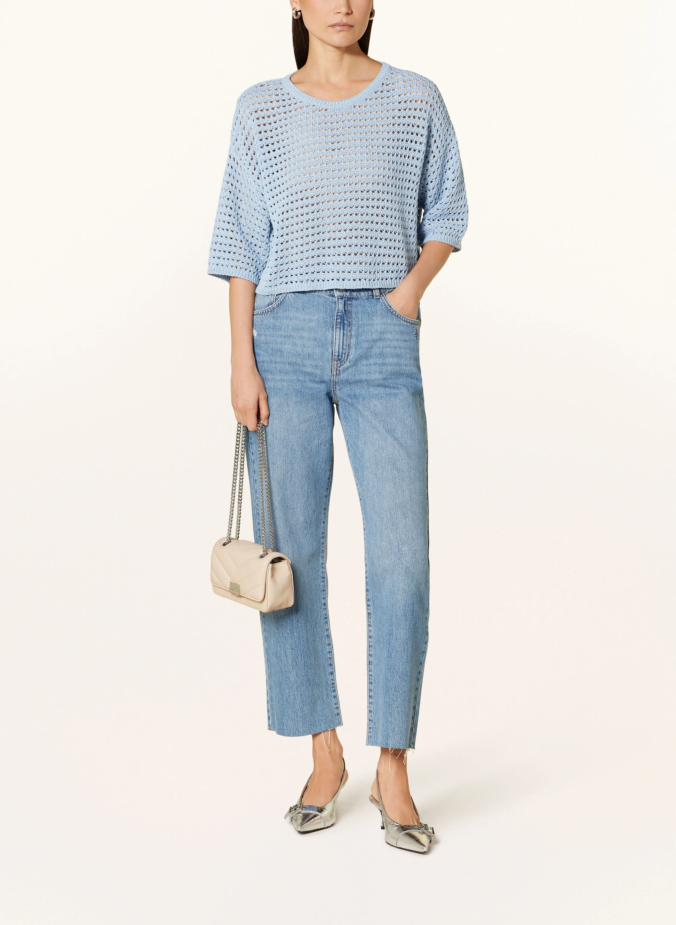 RIANI Cropped-Strickshirt mit 3/4-Arm und Glitzergarn