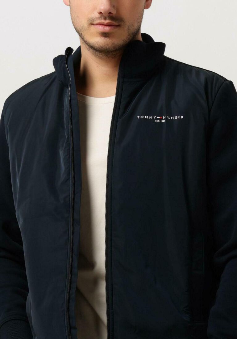 TOMMY HILFIGER donkerblauwe tommy hilfiger vest tommy logo mix media stand zip