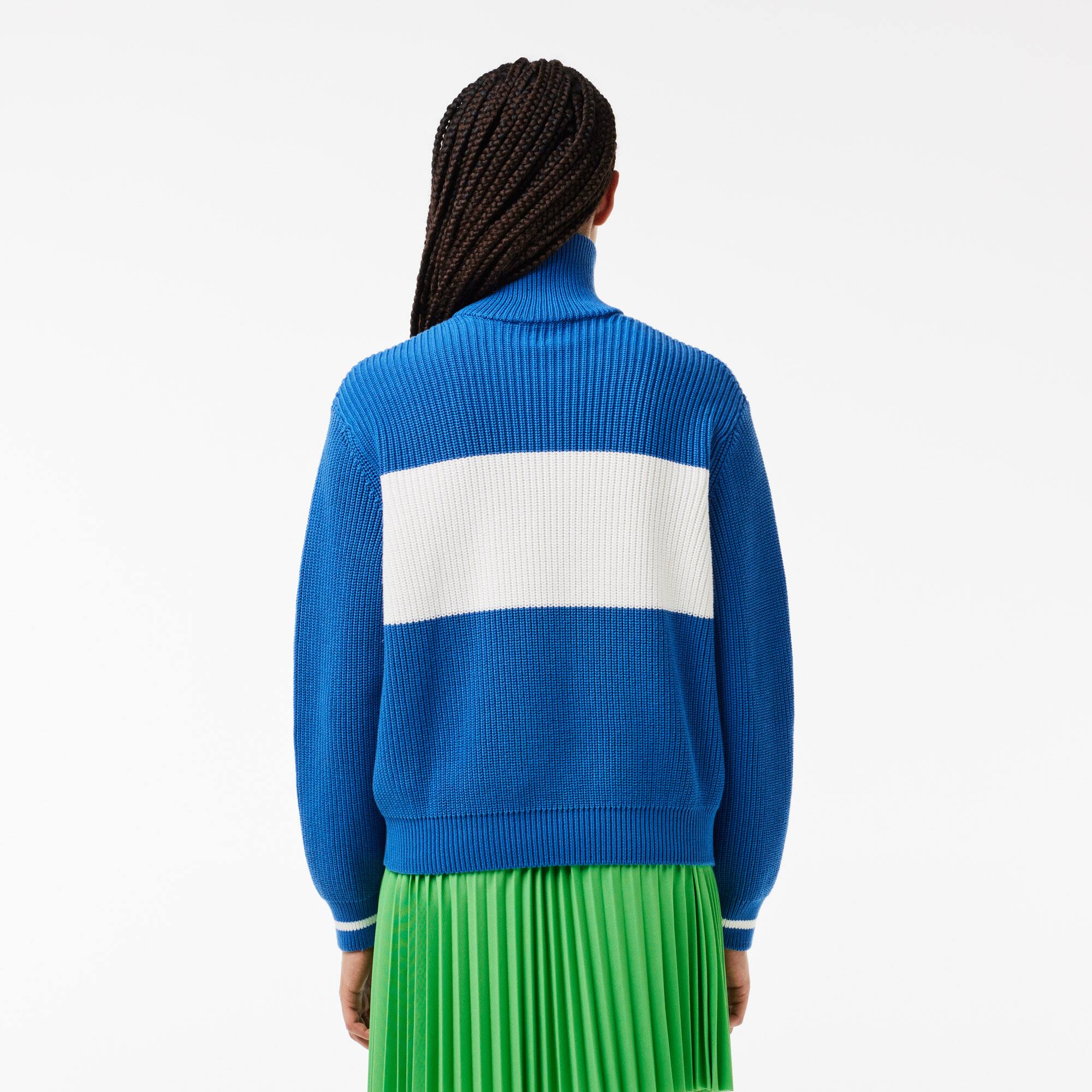 Cardigan zippé color-block en coton Pullovers - Bleu - Lacoste - Femme