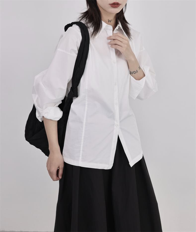 SIMPLE BLACK - Effen overhemd met lange mouwen en kraag