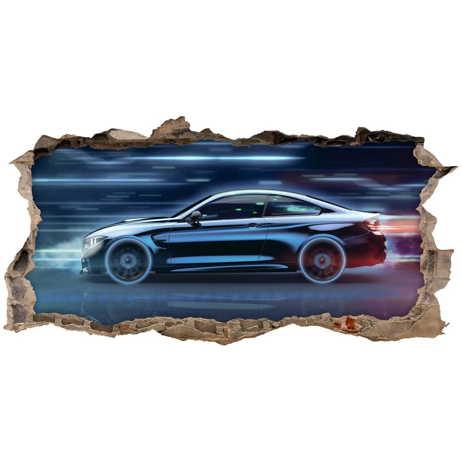 Nikima Wandtattoo 224 Wandtattoo Rennauto blau - Loch in der Wand bunt