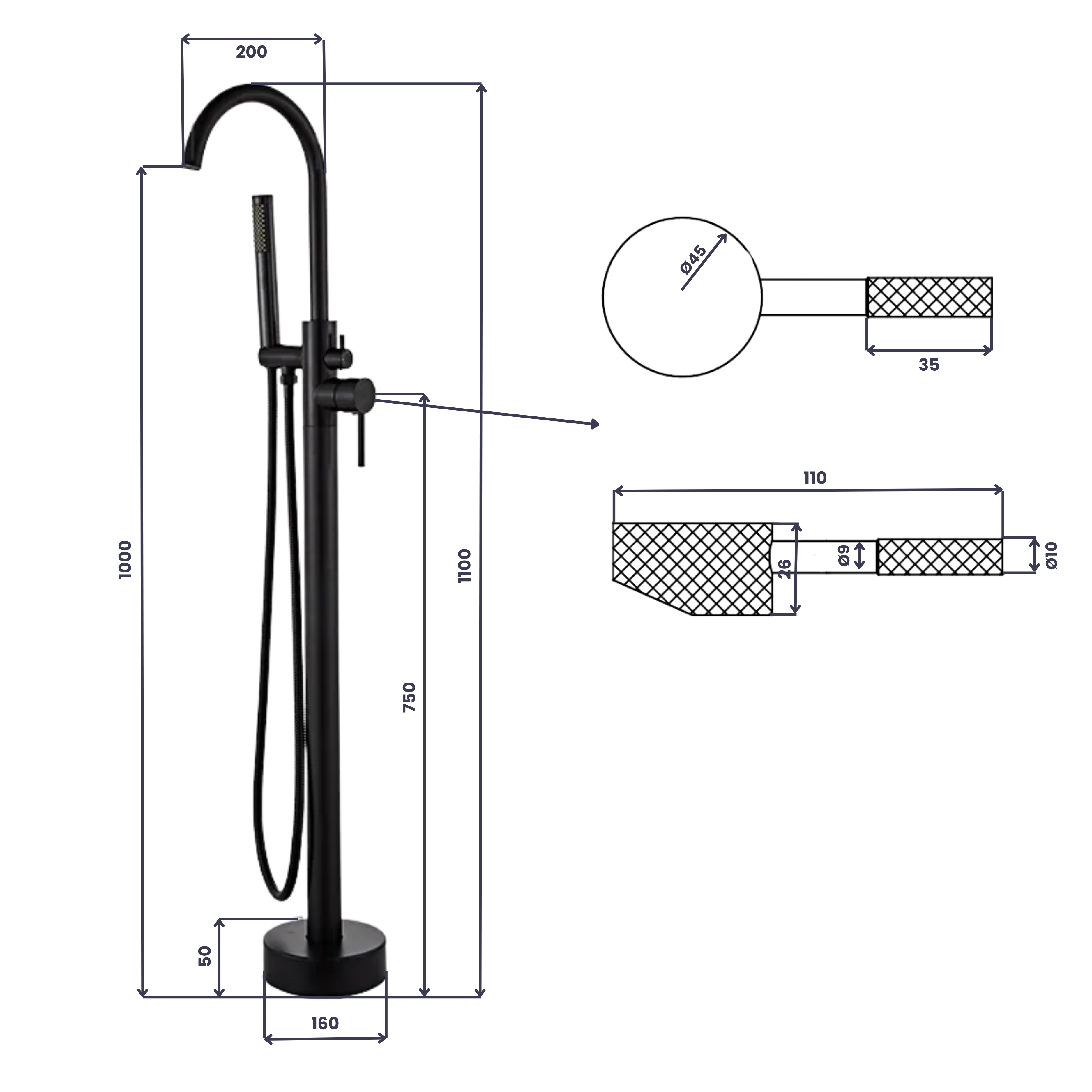 Saniclear Talpa Curved vrijstaande badkraan chroom