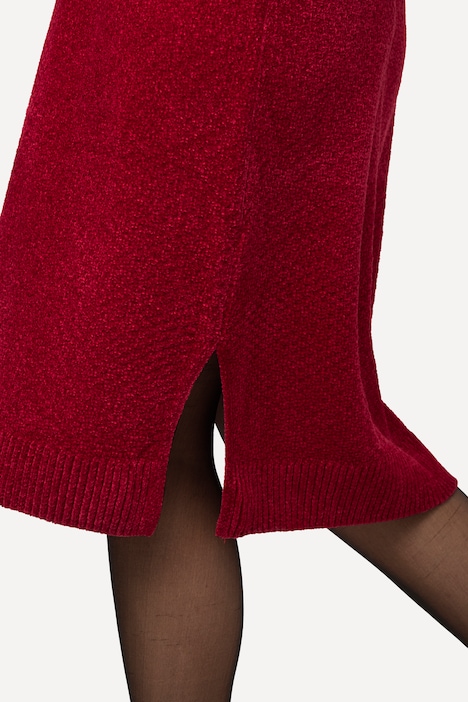 Chenille-Midikleid, Stehkragen, Langarm, kuschelweich