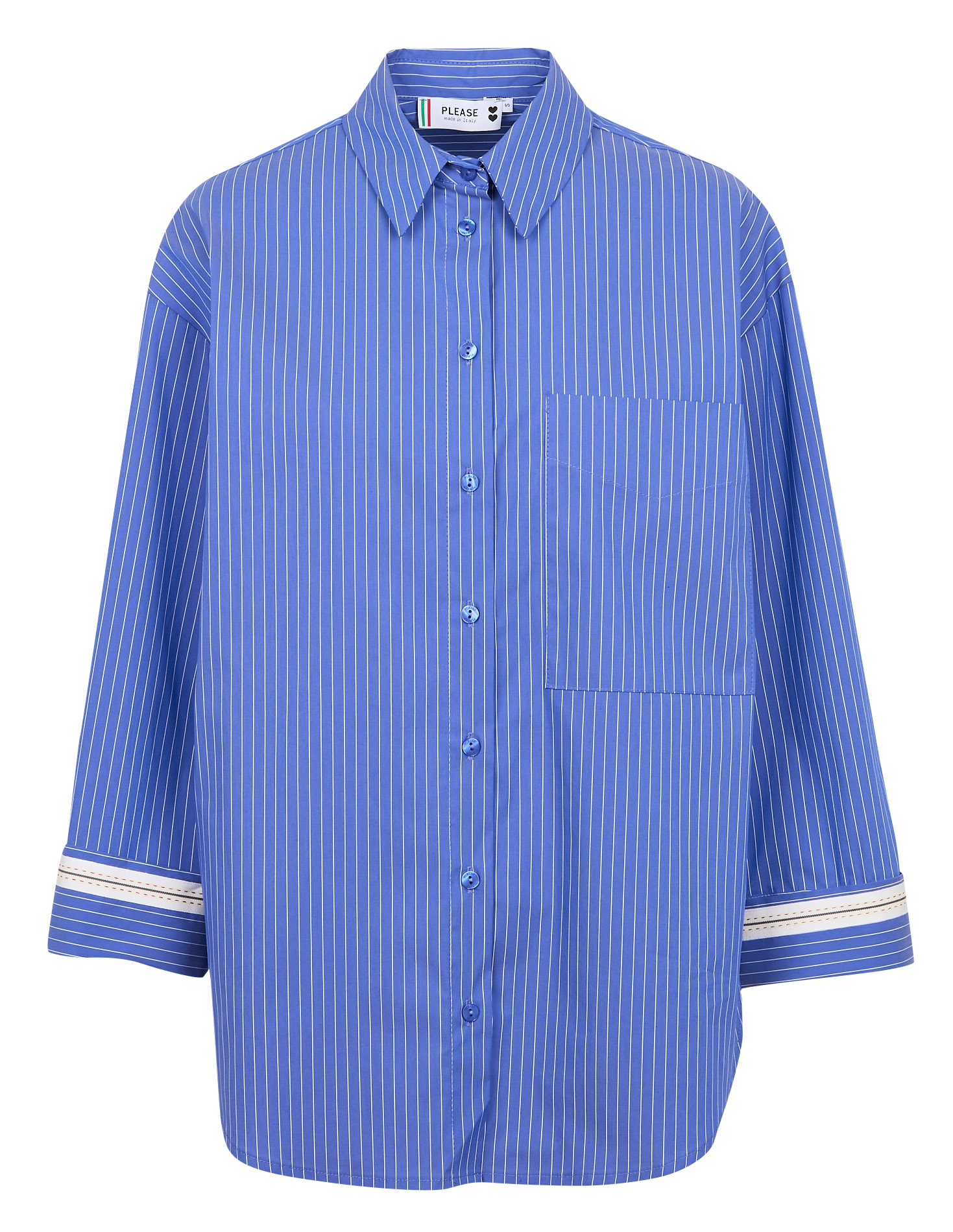 Chemise col classique rayée en coton mélangé | Bleu