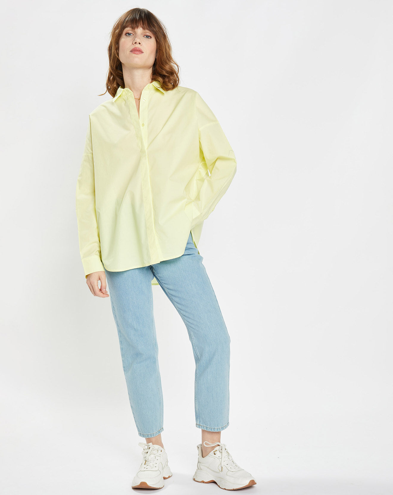 Galeries Lafayette Jean en Coton Bio Capri boutons bleu clair