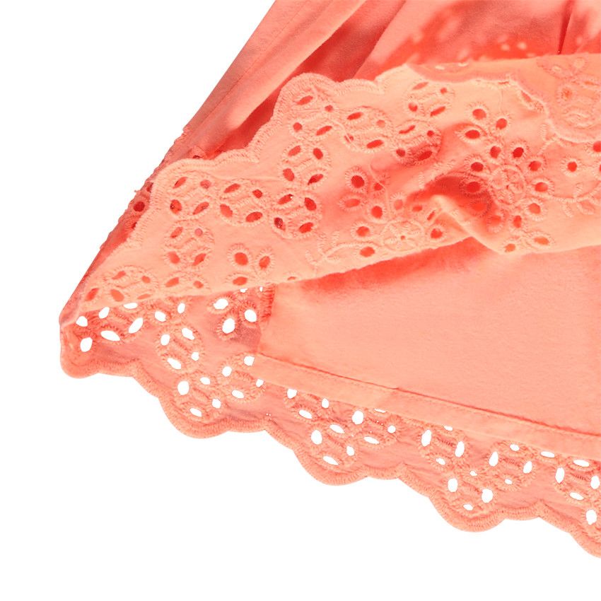 Jupe courte patineuse avec broderie anglaise pour fille - Corail