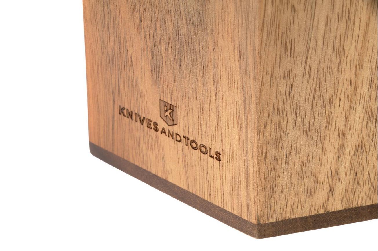 Knivesandtools Magnetic Knife Block B200-24, 6-zijdig magnetisch messenblok, acaciahout
