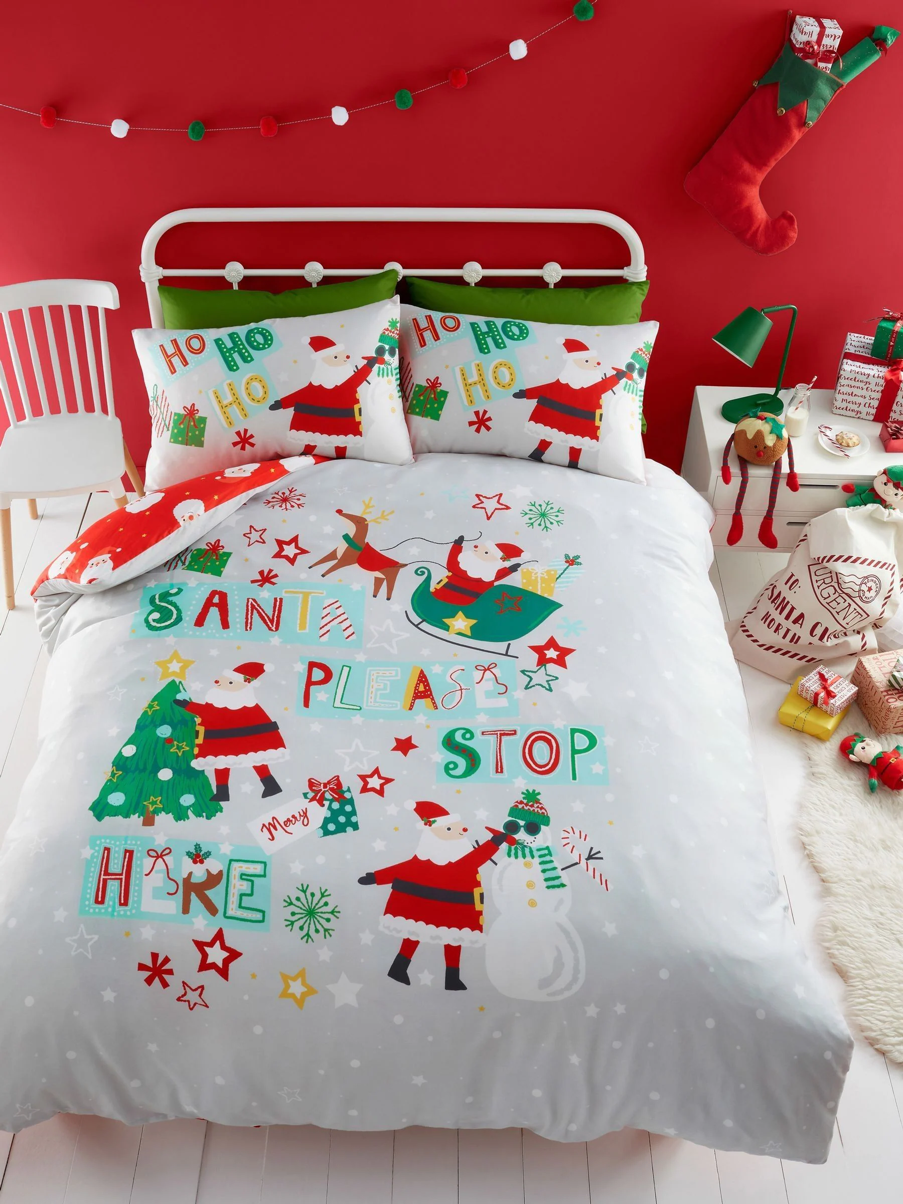 Bedlam Kerstmis Santa Stop Hier Glow in the Dark Dekbedset