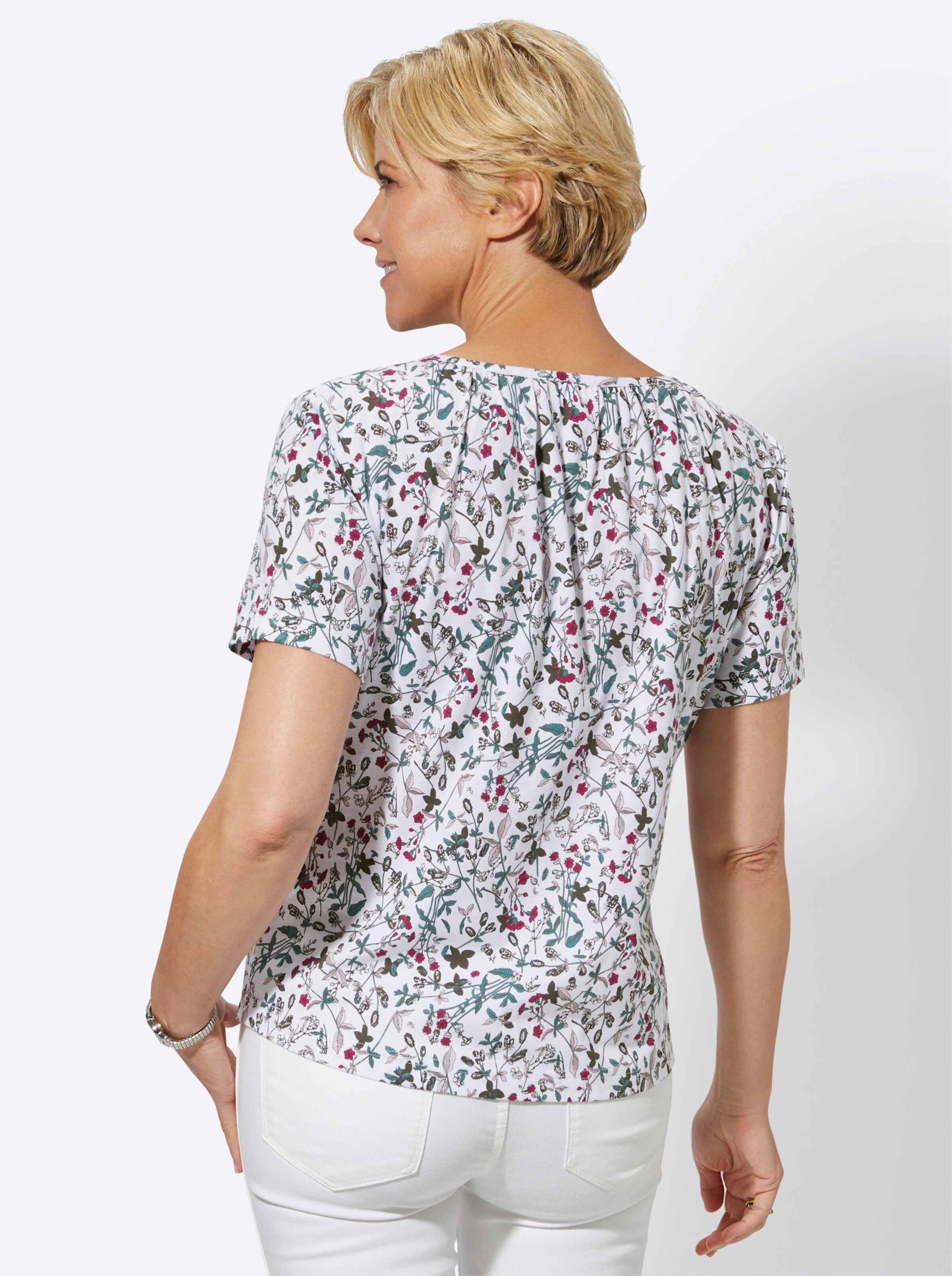 Rundhalsshirt in weiß-bedruckt