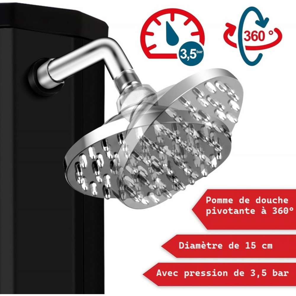 Douche solaire extérieure de camping avec robinet supplémentaire housse de protection-thermomètre intégré 60°c noir