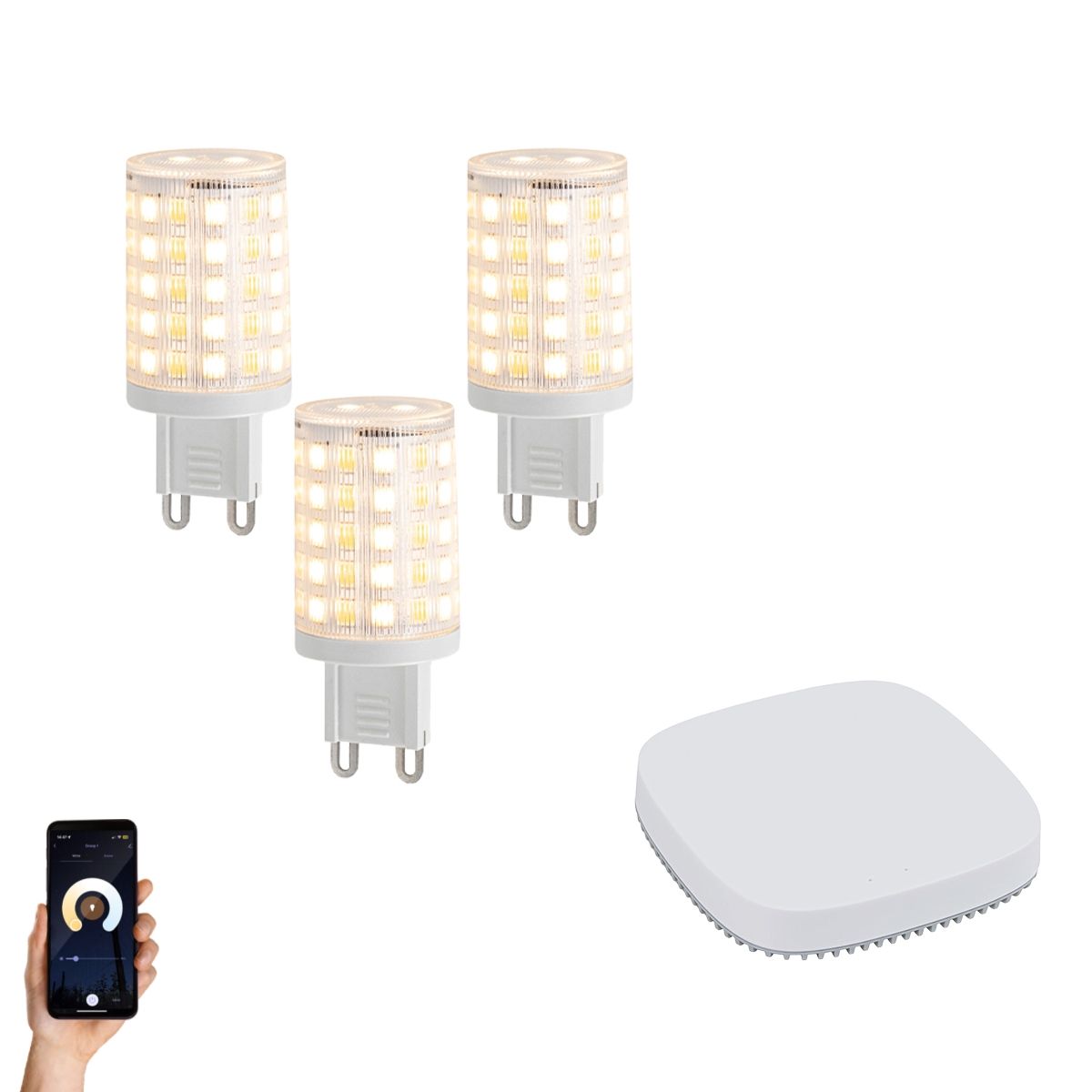 Set van 3 smart G9 dimbare LED lampen 2.5W 250 lm 2700K-6500K incl. Zigbee Smart Hub